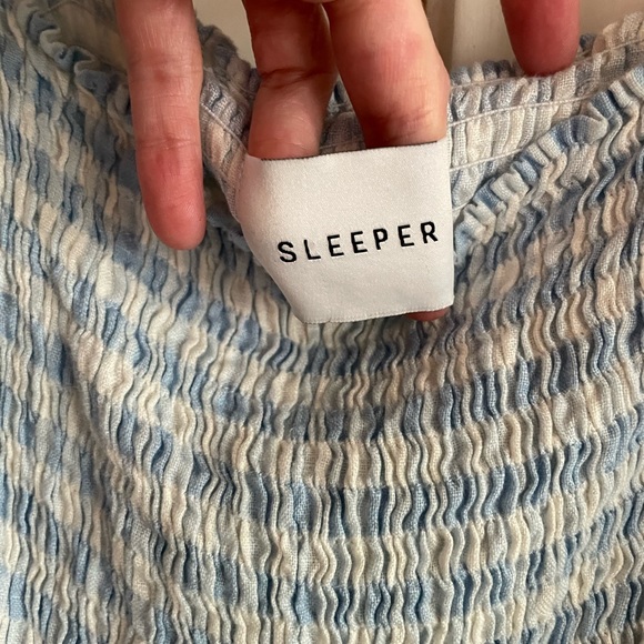 SLEEPER Atlanta Blue Linen Gingham Plaid Smocked Dress, S (Worn Once) - Picture 4 of 6